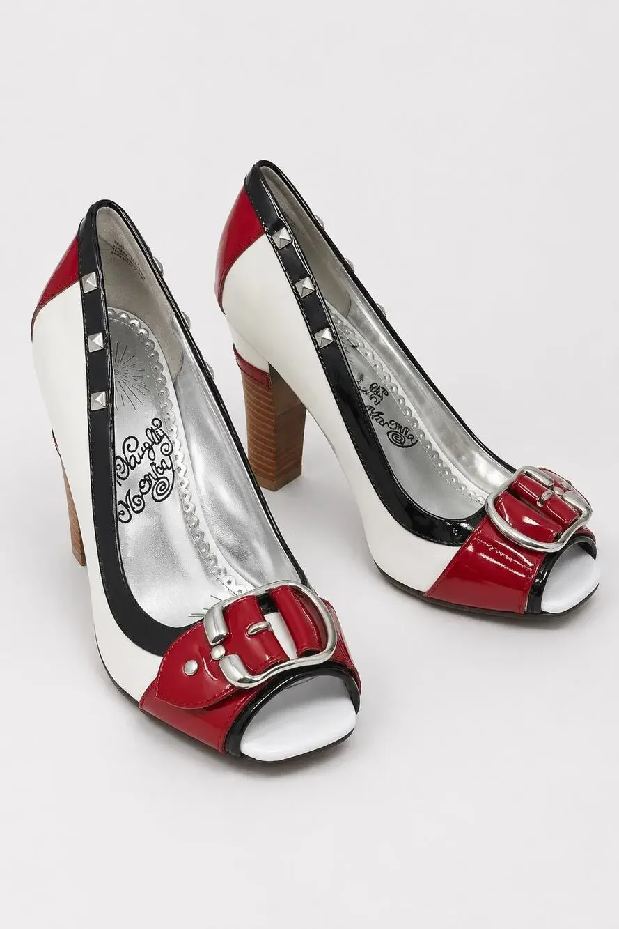 Naughty Monkey Peep-Toe Patent Leather Heels – Women’s Size 8.5 – Studded Pumps